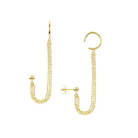 Triple D/C Bead Chain Drape Earrings with Ear Cuff