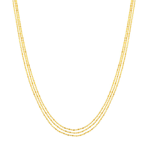 Triple Strand Bead & Rice Chain Adj. Necklace