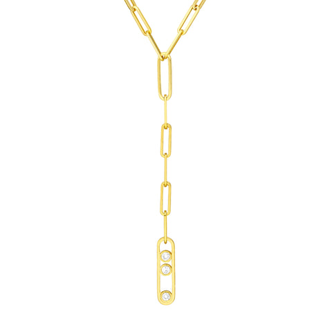 Diamond Trio Lariat Paper Clip Necklace