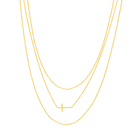 Triple Strand Cross Element Necklace