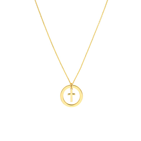 Cut Out Circle w/Dangle Cross Necklace