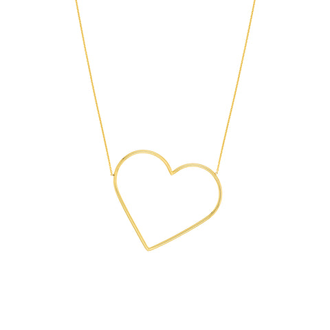 Slanted Oversized Wire Heart Adjustable Necklace