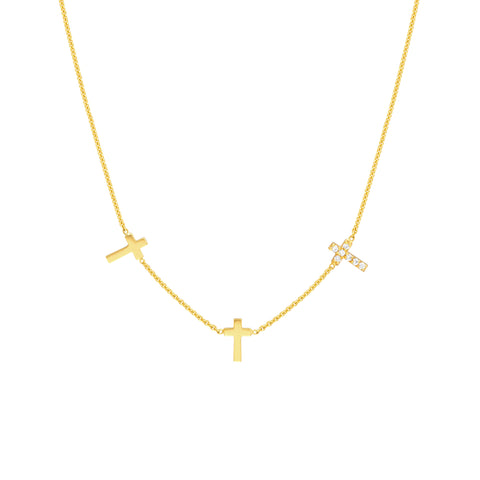 Triple Cross with Diamond Necklace