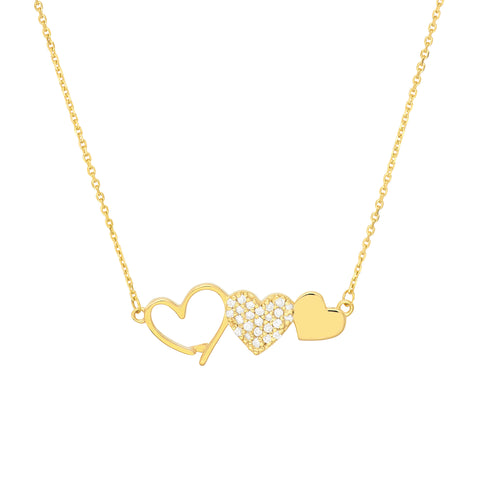 Heart Trio with Diamonds Necklace