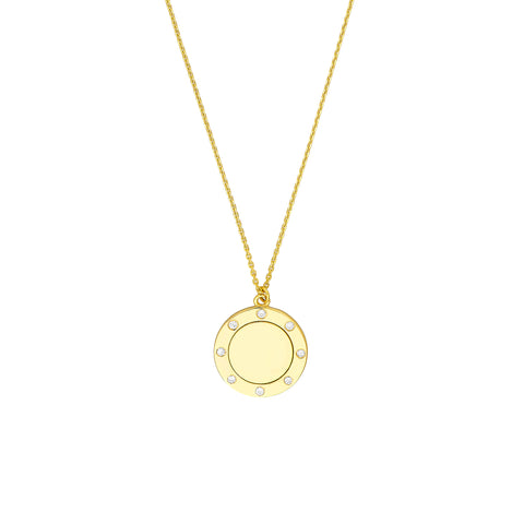 Diamond Trim Disc Medallion Necklace