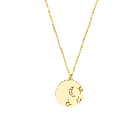 Diamond Moon & Stars Medallion Necklace