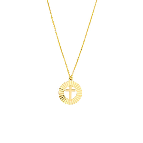 Fluted Cross Medallion Necklace