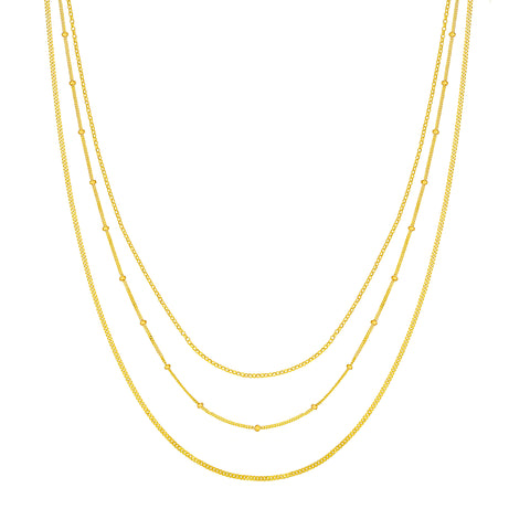 Rolo/Saturn/Curb Triple Chain Necklace