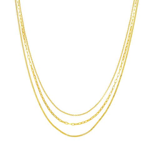 Rolo/Paper Clip/Curb Triple Chain Necklace