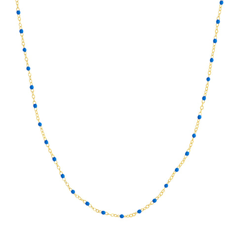 Cobalt Enamel Bead on Piatto Chain