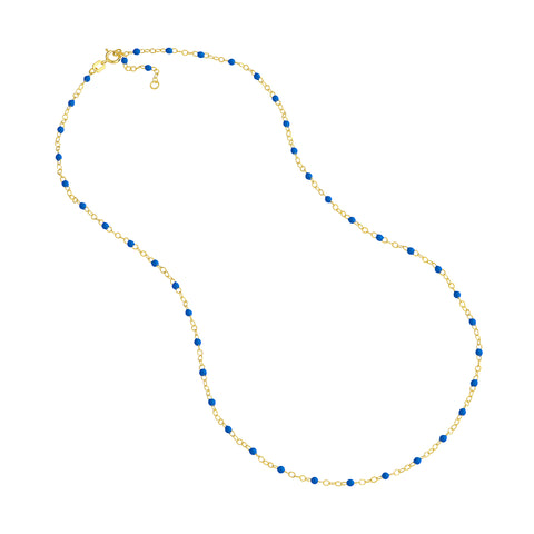 Cobalt Enamel Bead on Piatto Chain