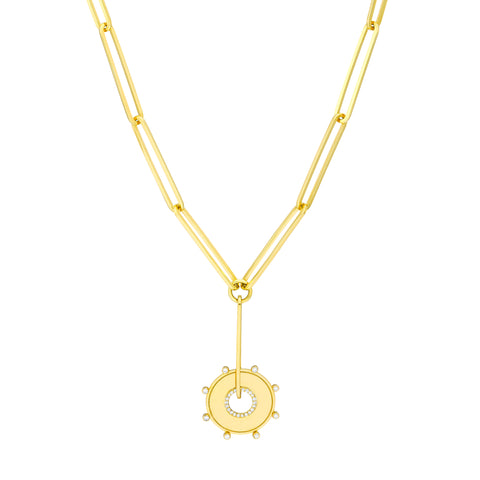 1/5tcw Dia Disk Medallion in Paper Clip Lariat Necklace