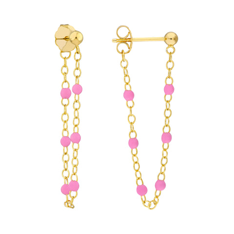 6 Beads Lt.Pink Enamel Front to Back Earrings