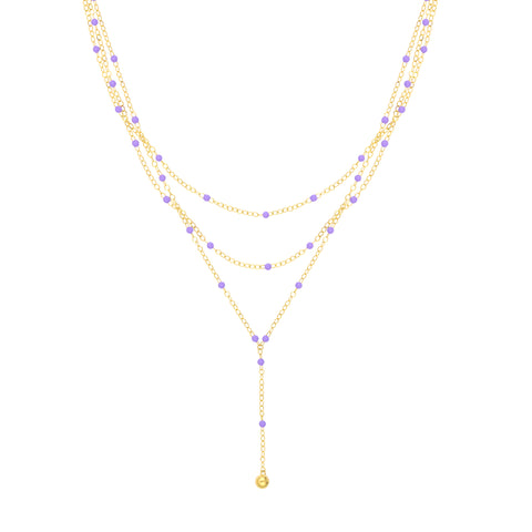 Lilac Enamel Layered Lariat Necklace