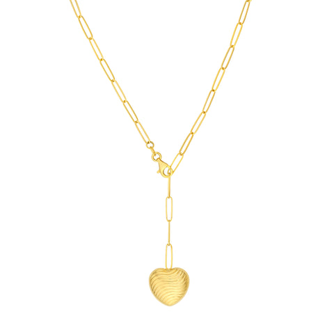 Textured Puff Heart Paper Clip Lariat Necklace