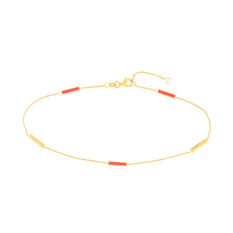 Neon Pink Enamel Alternating Bar Anklet