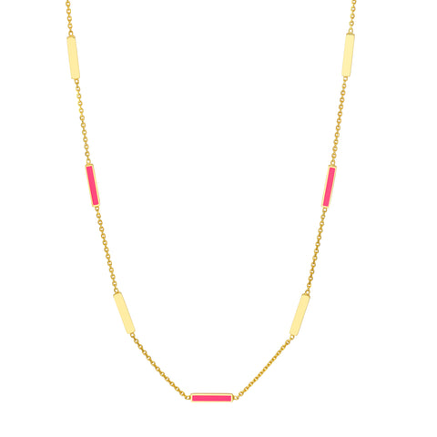 Neon Pink Enamel Alternating Bar Necklace