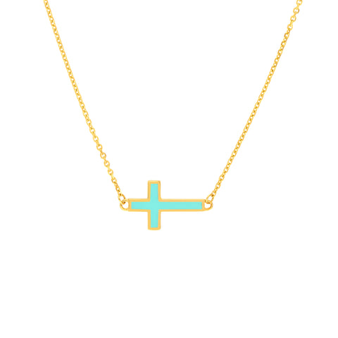 Lt.Turquoise Enamel Sideways Cross Necklace