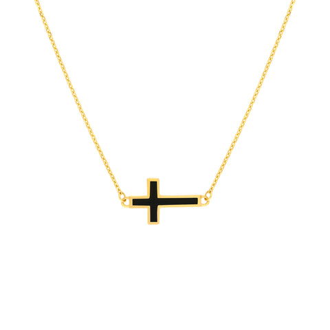 Black Enamel Sideways Cross Necklace