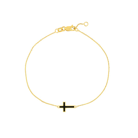 Black Enamel Sideways Cross Bracelet