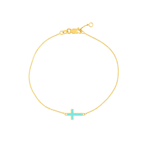 Lt.Turquoise Enamel Sideways Cross Bracelet