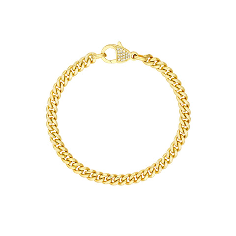 Pave Diamond Pear Lock Curb Chain Bracelet