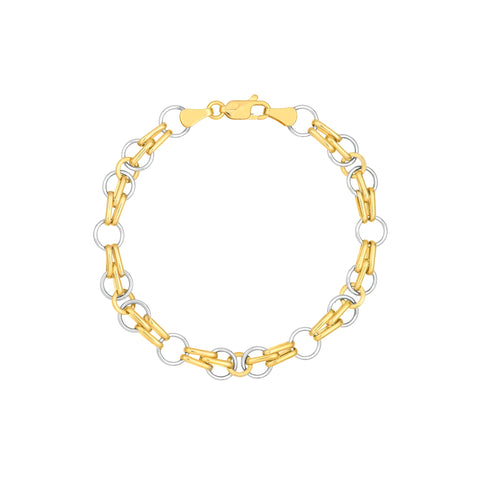 Two Tone Mixed Round Oval Link Bracelet