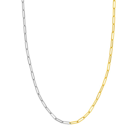 Two Tone Hollow 50/50 Paper Clip Necklace