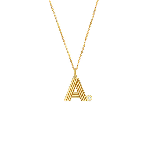 Block Lined Initial A with Diamond Necklace