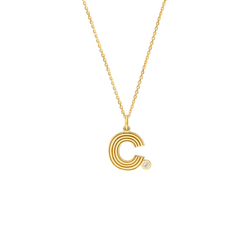 Block Lined Initial C with Diamond Necklace