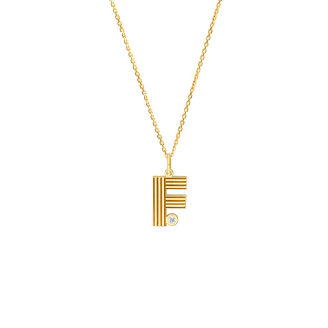 Block Lined Initial F with Diamond Necklace