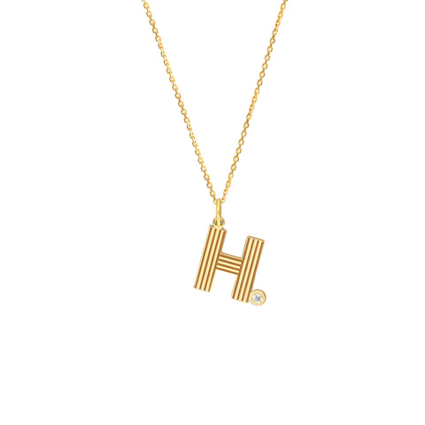 Block Lined Initial H with Diamond Necklace