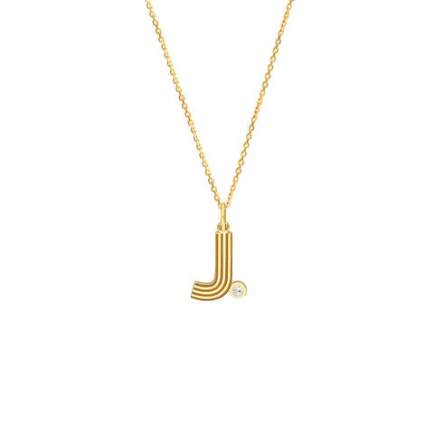 Block Lined Initial J with Diamond Necklace