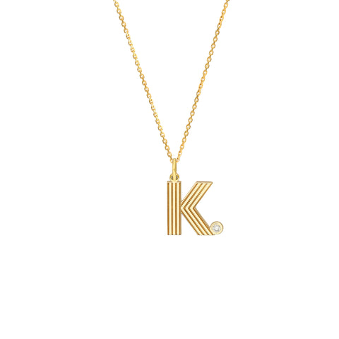 Block Lined Initial K with Diamond Necklace