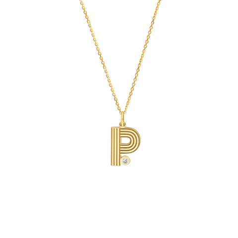 Block Lined Initial P with Diamond Necklace