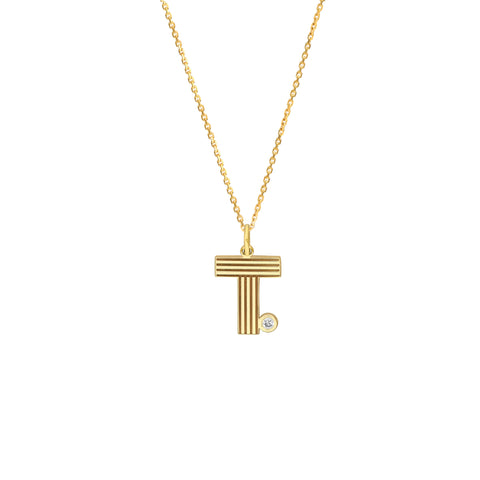 Block Lined Initial T with Diamond Necklace