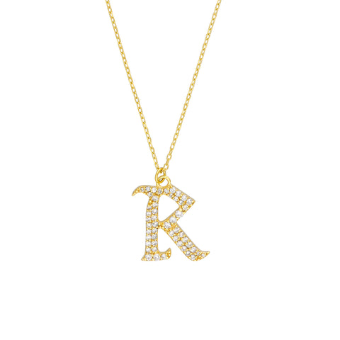 Diamond Gothic “R” Necklace