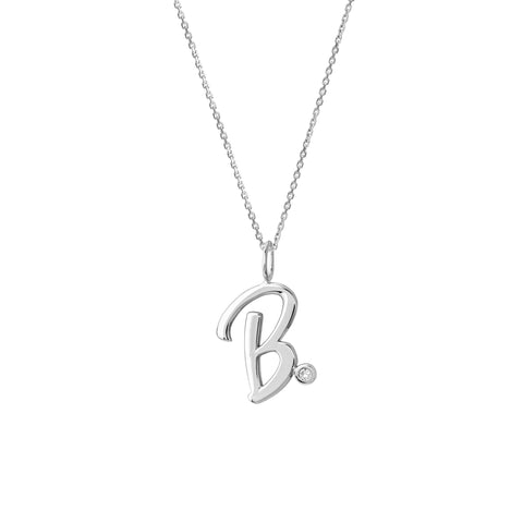 Script “B” Initial with Diamond Bezel Necklace