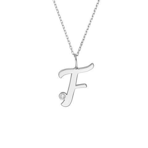 Script “F” Initial with Diamond Bezel Necklace