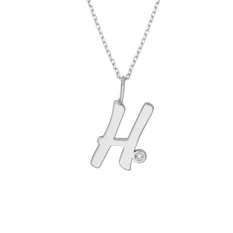 Script H with Diamond Bezel Necklace