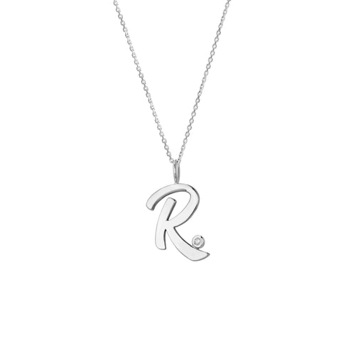 Script R with Diamond Bezel Necklace