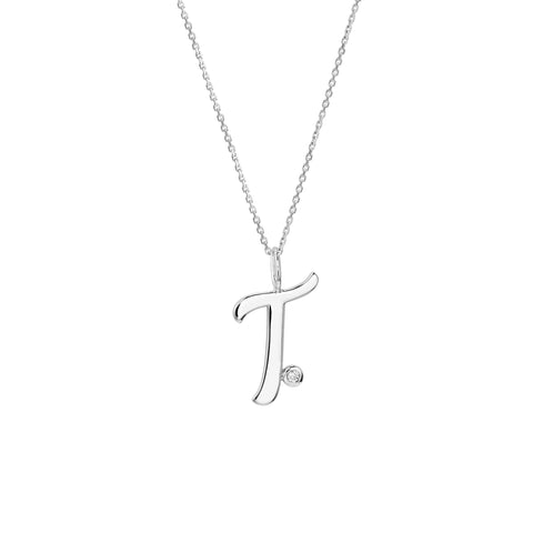 Script T with Diamond Bezel Necklace