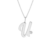 Script U with Diamond Bezel Necklace