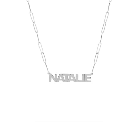 Block Nameplate Paper Clip Necklace