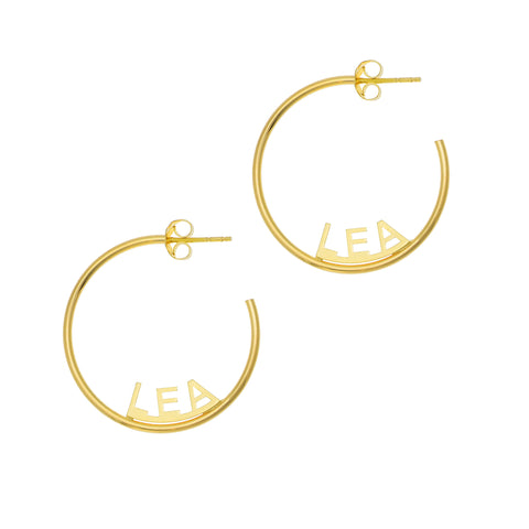 Revolve Block Nameplate Hoop Earrings