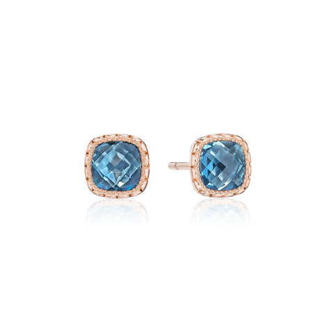 Petite Cushion Bloom Earrings with London Blue Topaz