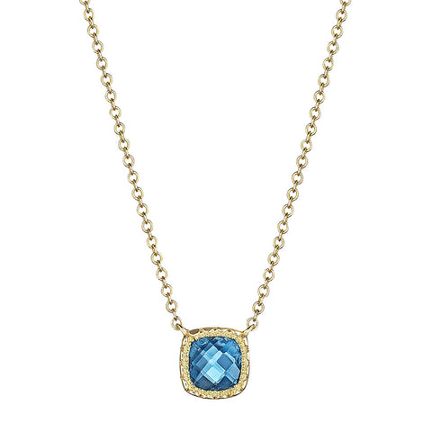 Petite Cushion Gem Necklace with London Blue Topaz