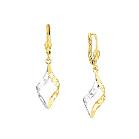 Two-Tone Flat Marquise Twist Earrings on Leverback