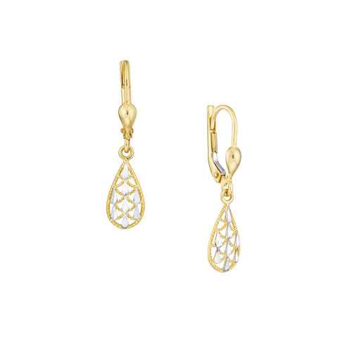 Two-Tone Filigree Teardrop Dangle Earrings