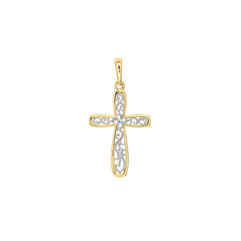 Two-tone Framed Vine Cross Pendant